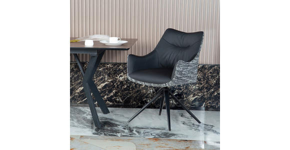 ARMLEHNSTUHL  Sitzfläche 360° drehbar, automatische Rückholfunktion Webstoff Echtleder  - Schwarz, MODERN, Leder/Textil (57/86,5/61,5cm) - Novel