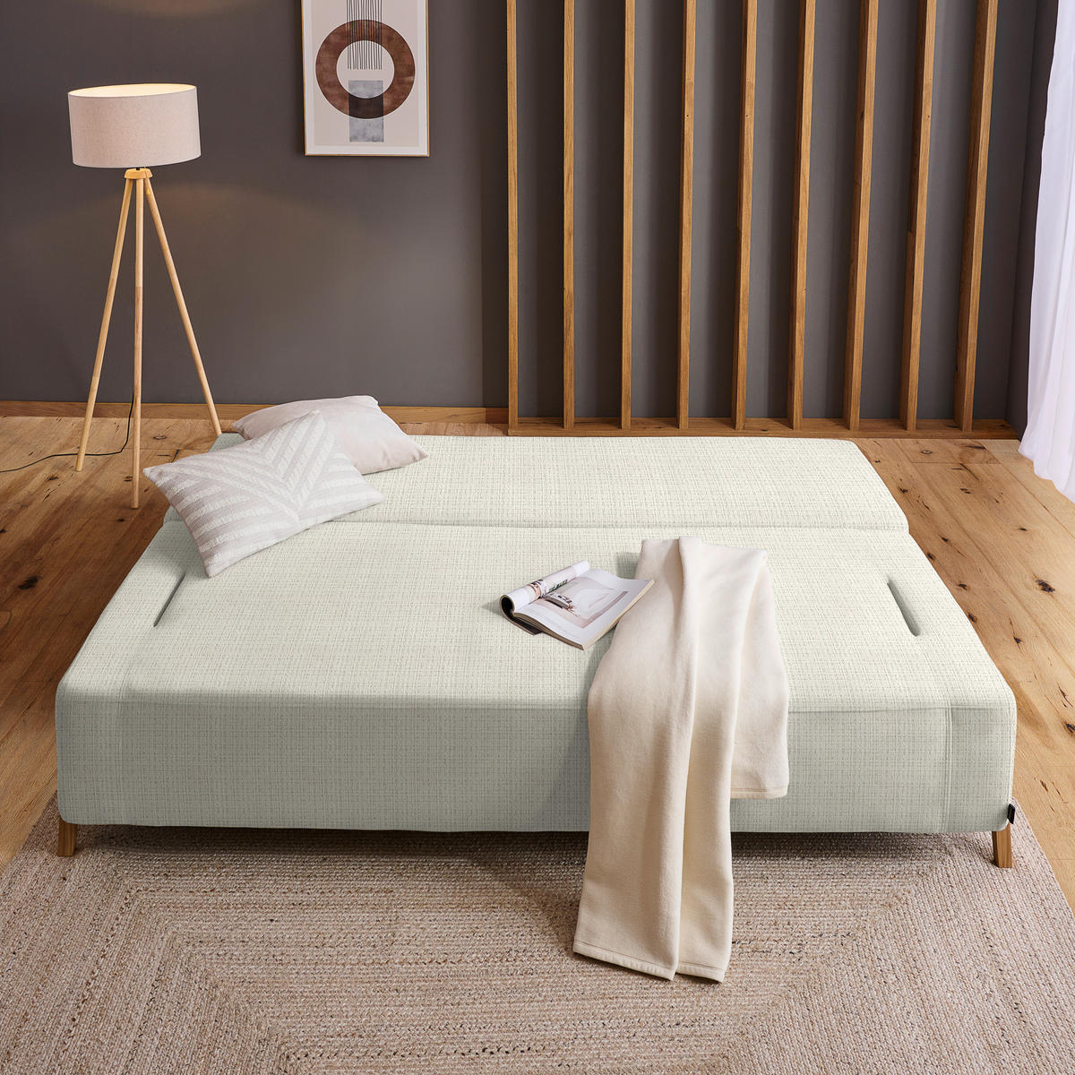 SCHLAFSOFA in Holz, Textil Ecru  - Ecru/Naturfarben, Design, Holz/Textil (211/88/102cm) - Niels Andersson