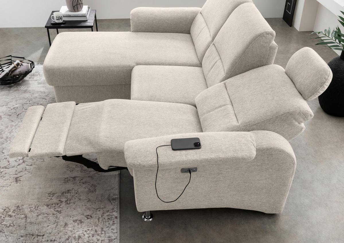 ECKSOFA in Chenille Beige  - Chromfarben/Beige, Modern, Textil/Metall (165/231cm) - Livetastic