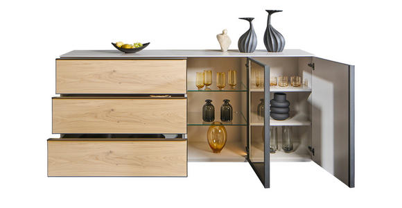 SIDEBOARD 210/90/45 cm  - Eiche Bianco/Beige, Design, Glas/Holz (210/90/45cm) - Ambiente