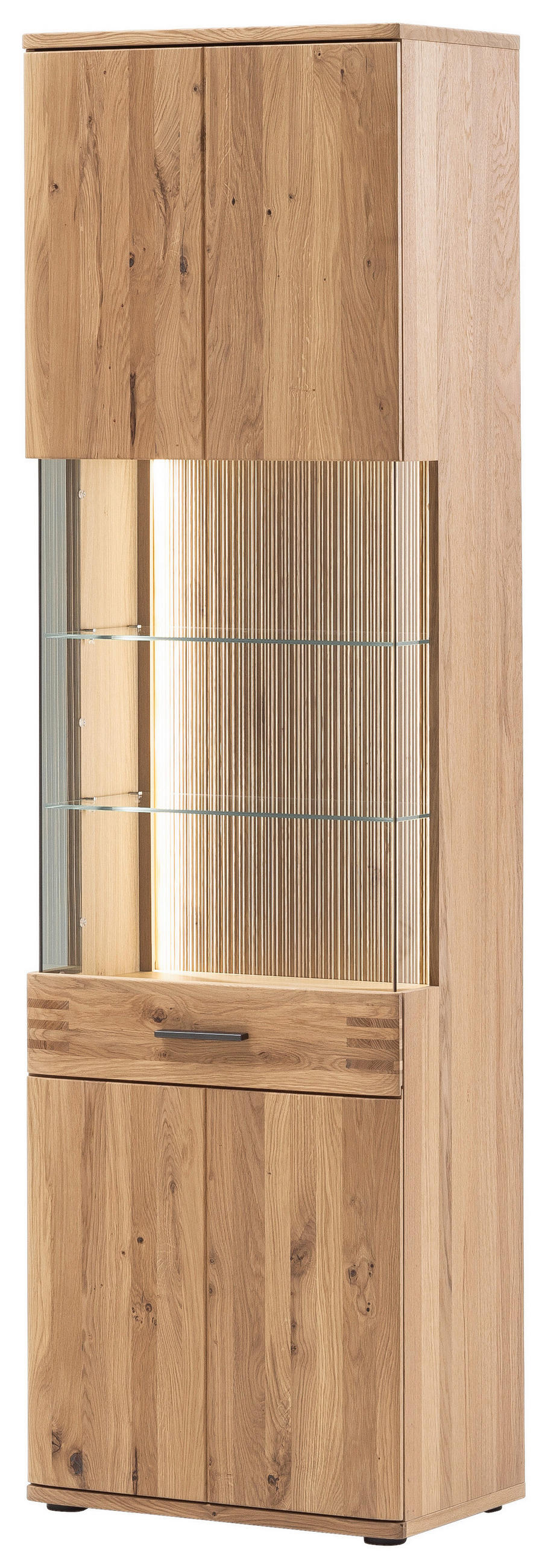 VITRINE in furniert, massiv Balkeneiche Eichefarben  - Eichefarben/Anthrazit, Design, Glas/Holz (60/208/37cm) - Livetastic