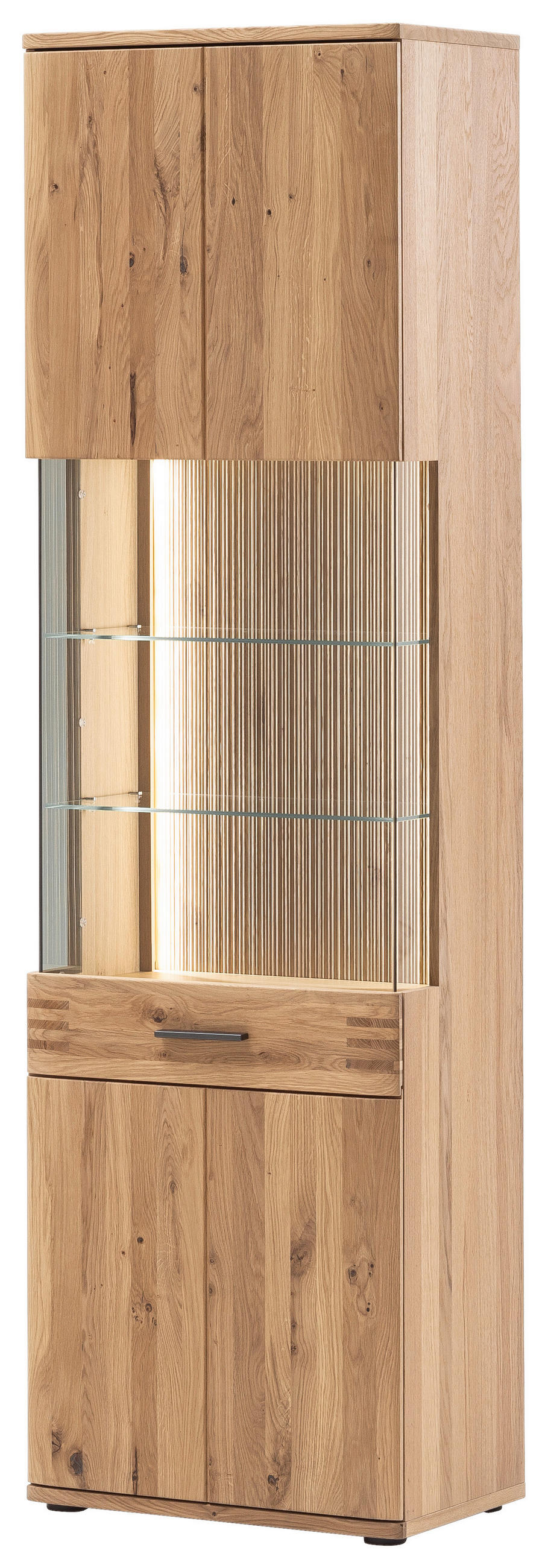 VITRINE in furniert, massiv Balkeneiche Eichefarben  - Eichefarben/Anthrazit, Design, Glas/Holz (60/208/37cm) - Livetastic