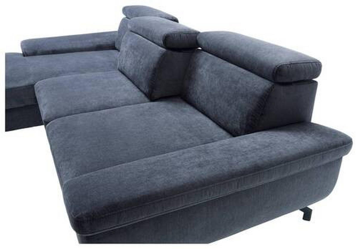 ECKSOFA in Velours Dunkelblau  - Silberfarben/Dunkelblau, Modern, Textil/Metall (182/262cm) - Trendmanufaktur