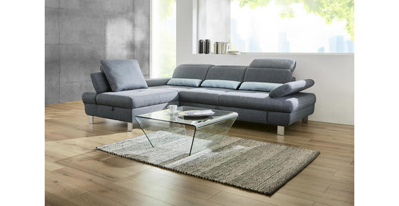 Wohnlandschaft inkl.Funktionen Grau, Hellblau Webstoff - Alufarben/Grau, KONVENTIONELL, Textil/Metall (216/286cm) - Cantus