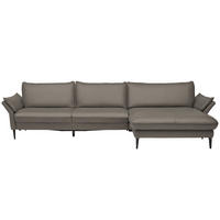 ECKSOFA in Echtleder Graubraun  - Graubraun/Schwarz, Design, Leder/Metall (334/172cm) - Valdera