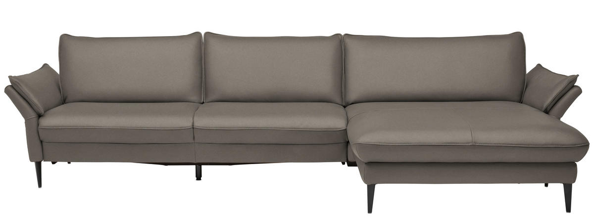 ECKSOFA in Echtleder Graubraun  - Graubraun/Schwarz, Design, Leder/Metall (334/172cm) - Valdera