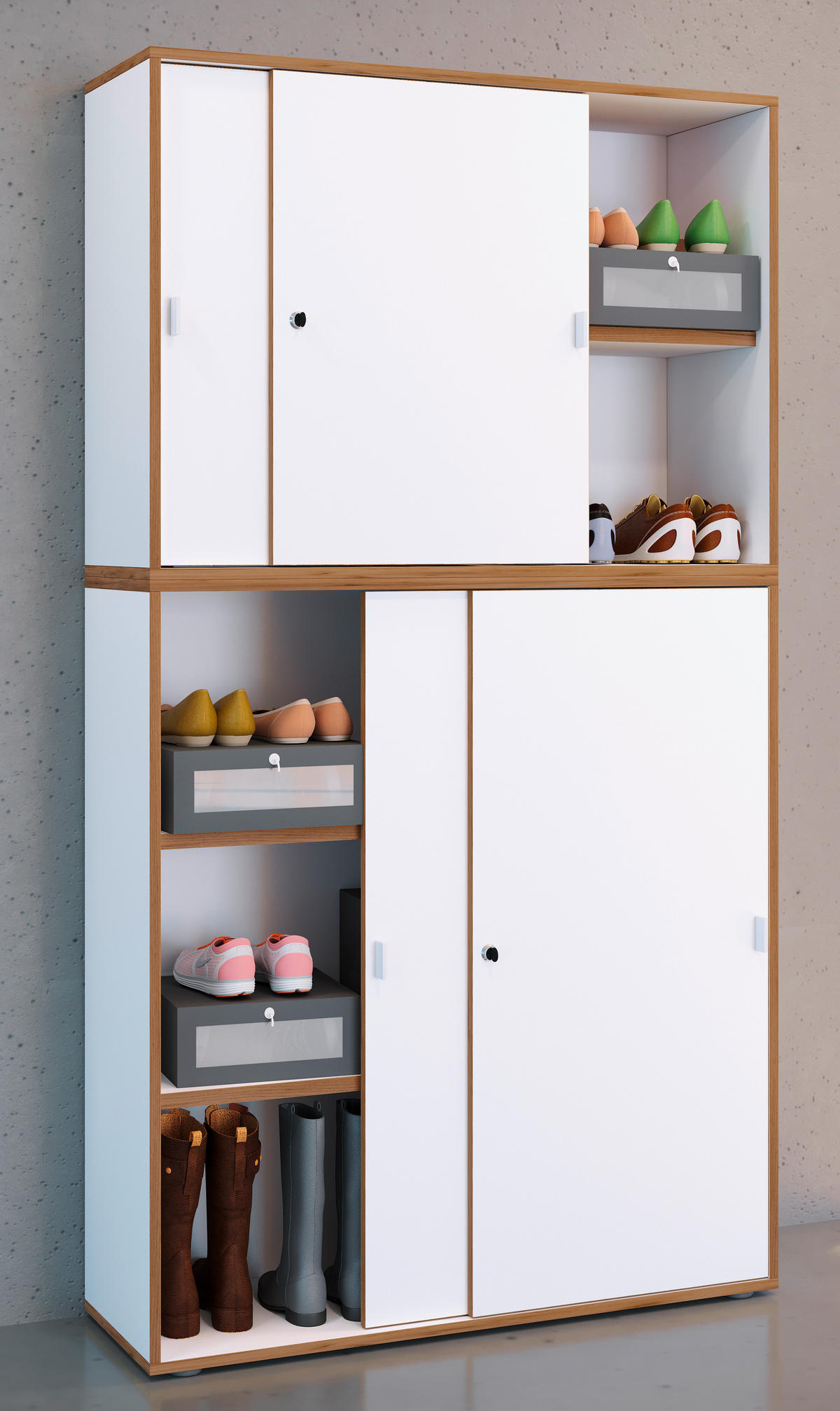 SCHUHSCHRANK Weiß, Honigeiche  - Honigeiche/Silberfarben, Design, Holzwerkstoff/Kunststoff (100/183/37cm) - MID.YOU