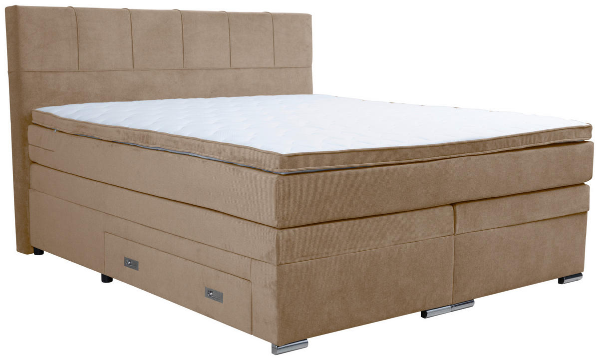 BOXSPRINGBETT 180/200 cm  in Taupe  - Taupe/Chromfarben, Design, Holz/Holzwerkstoff (180/200cm) - Boxxx