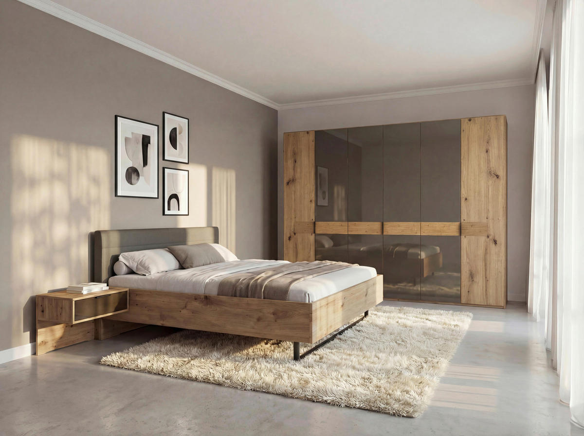SCHLAFZIMMER Braun, Eiche Bianco  - Eiche Bianco/Braun, Design, Glas/Holz (180/200cm) - Musterring