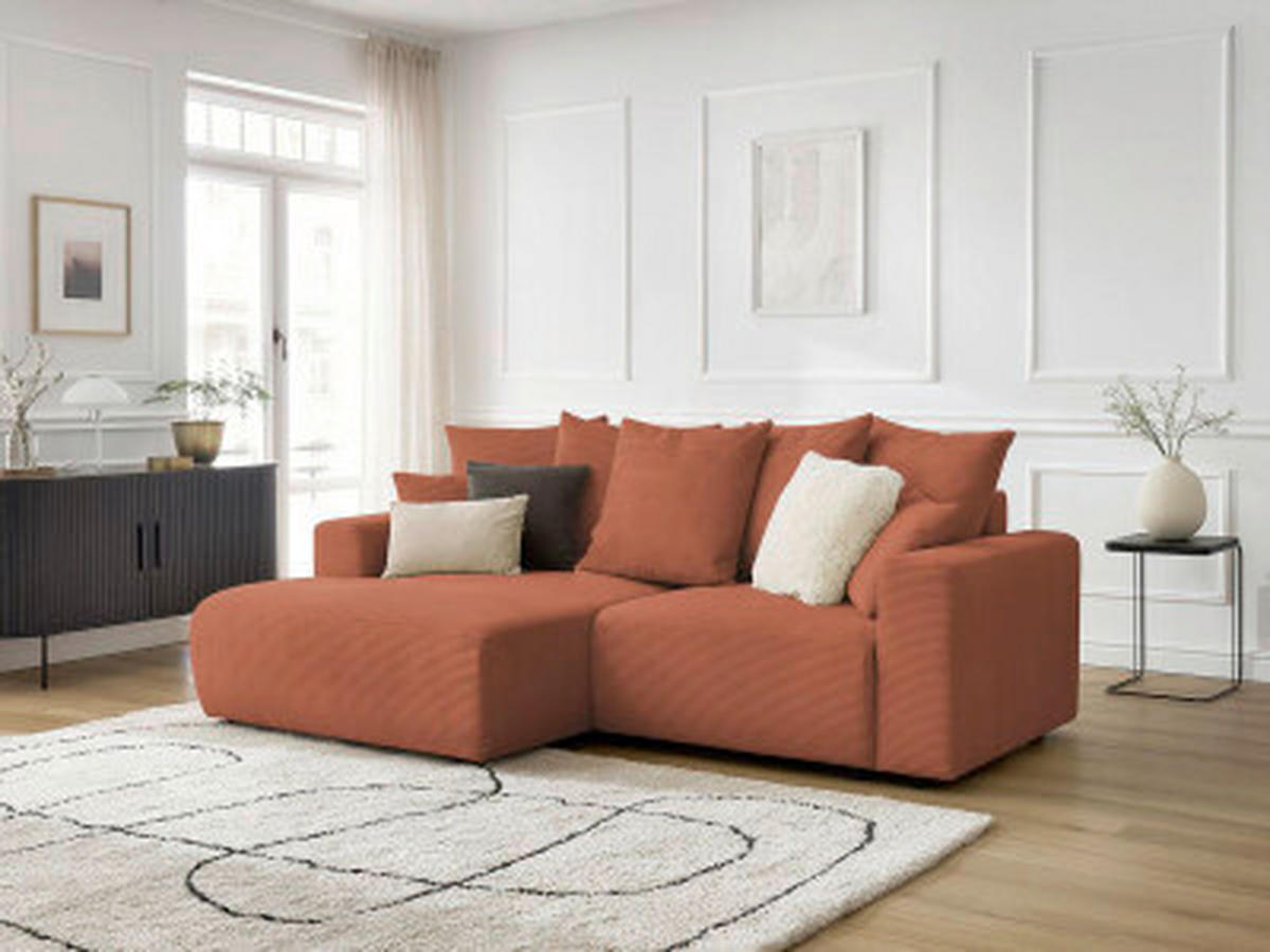 ECKSOFA Ottomane links  ATILLA Orange Cord  - Schwarz/Orange, MODERN, Kunststoff/Textil (149/244cm)