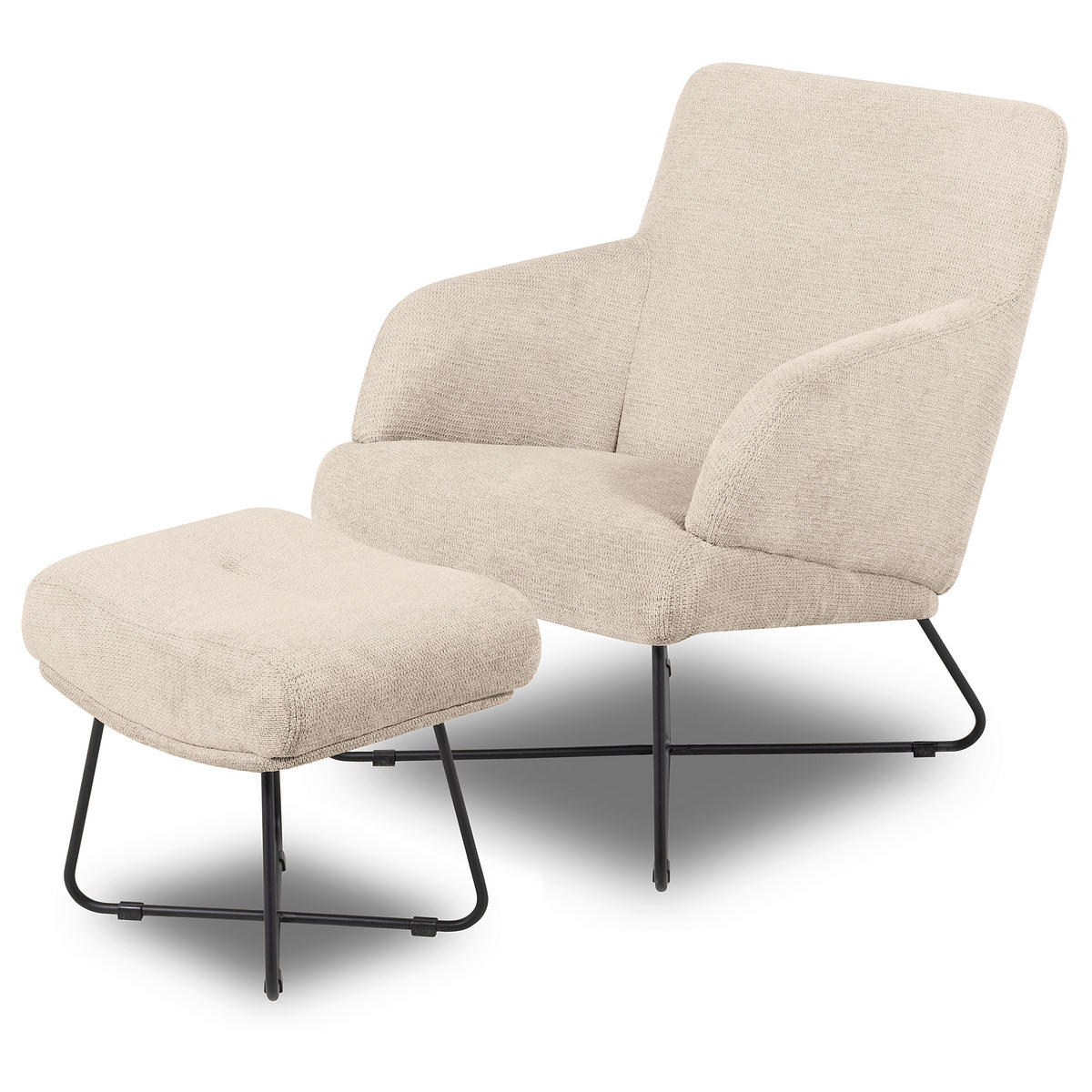 SESSELSET in Chenille Beige  - Beige/Schwarz, Design, Textil/Metall (67/87/74cm) - Livetastic