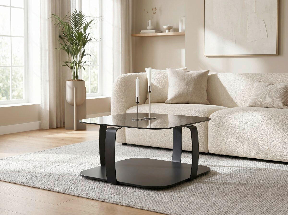 COUCHTISCH in Metall, Glas 75/75/40 cm  - Schwarz, Design, Glas/Metall (75/75/40cm) - Xora
