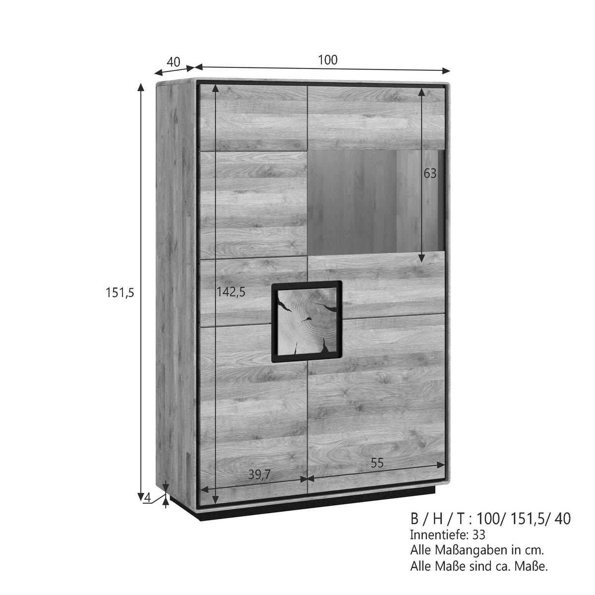 HIGHBOARD  100/152/40 cm  - Wildeiche/Schwarz, Basics, Holz (100/152/40cm) - Livetastic