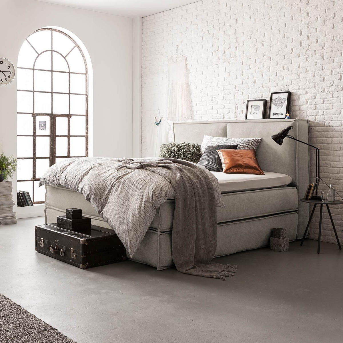 BOXSPRINGBETT 140/220 cm  in Beige  - Beige/Schwarz, Design, Kunststoff/Textil (140/220cm) - home24