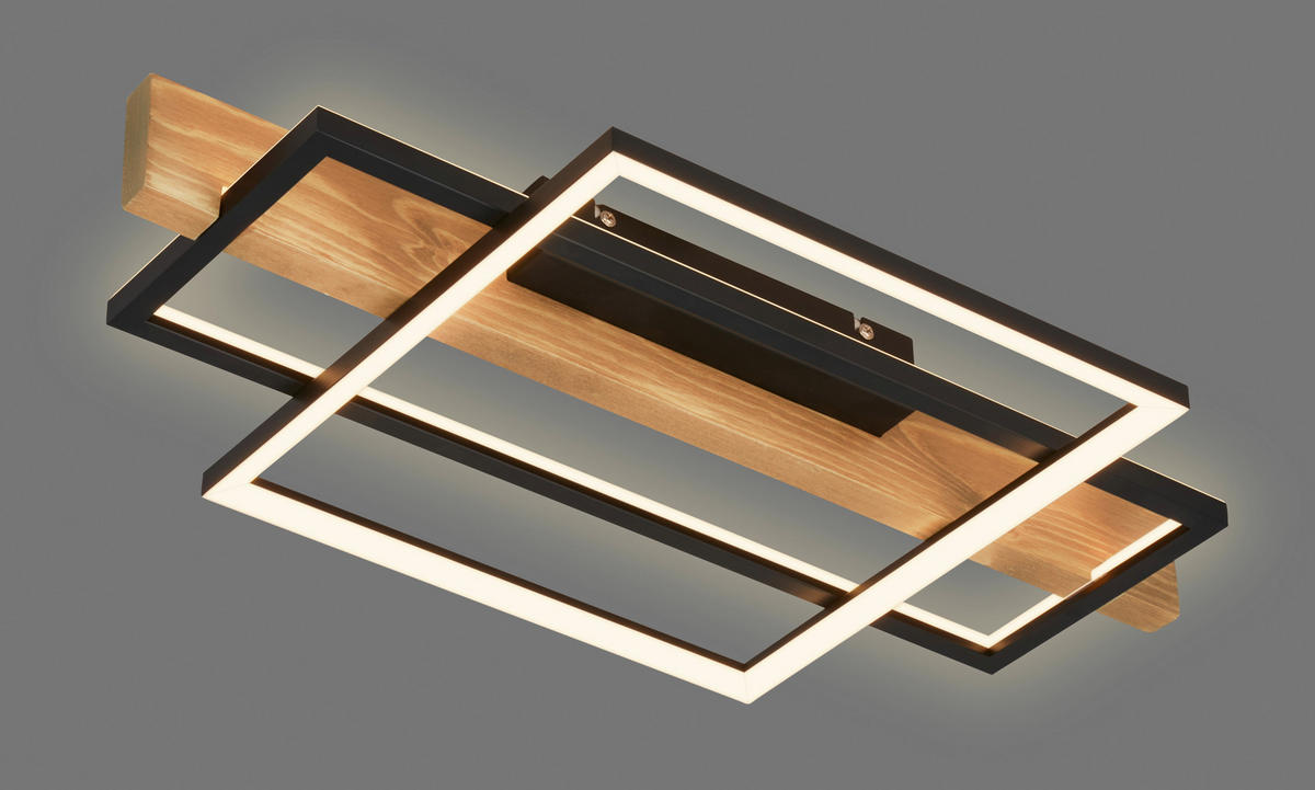 LED-DECKENLEUCHTE 55/30/8 cm   - Eichefarben/Schwarz, Natur, Holz/Metall (55/30/8cm) - Briloner