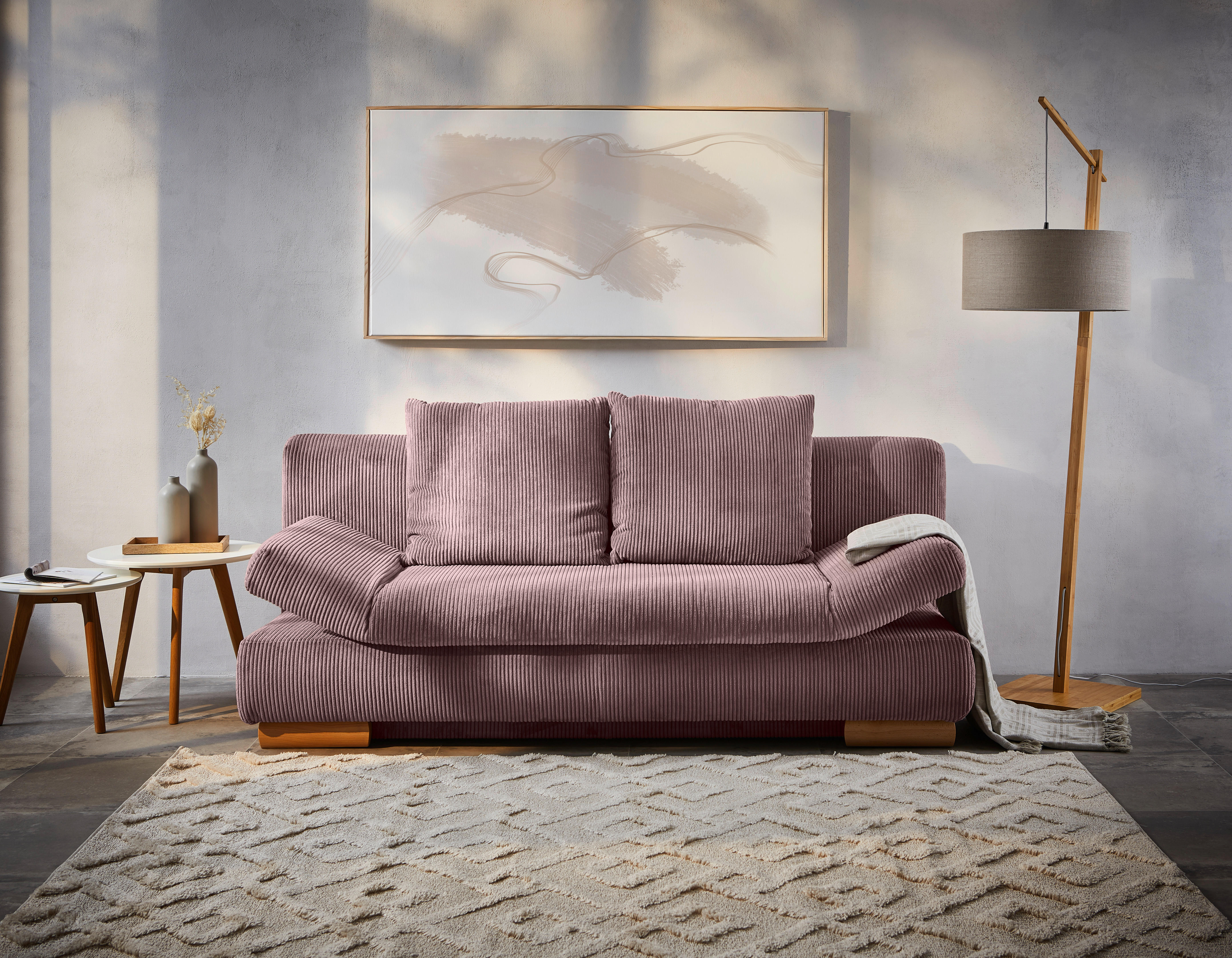 SCHLAFSOFA in Cord Rosa  - Rosa, Konventionell, Textil (200/87/93cm) - Novel