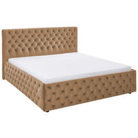 POLSTERBETT 140/200 cm,  in Hellbraun, gepolstertes Kopfteil,  - Hellbraun/Schwarz, KONVENTIONELL, Kunststoff/Textil (140/200cm) - home24