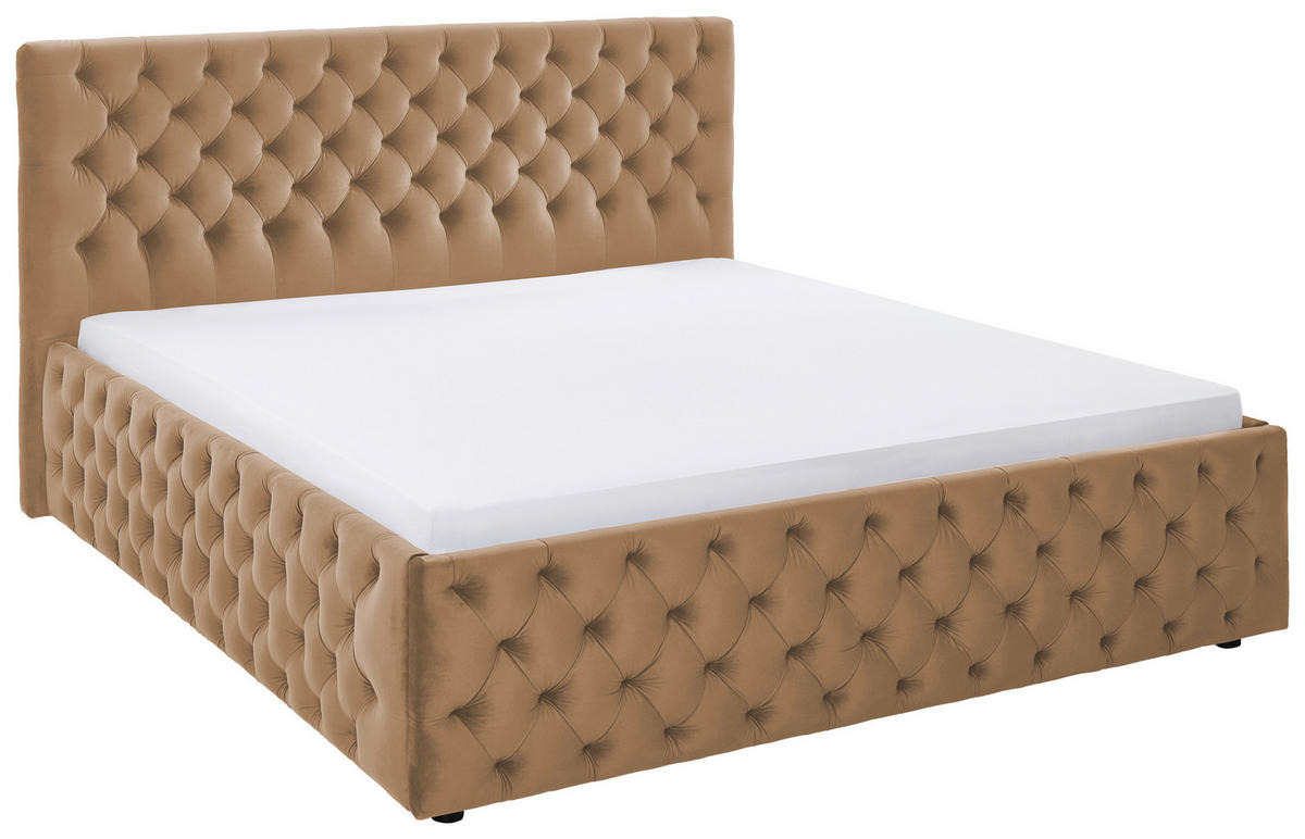 POLSTERBETT 140/200 cm,  in Hellbraun, gepolstertes Kopfteil,  - Hellbraun/Schwarz, KONVENTIONELL, Kunststoff/Textil (140/200cm) - home24
