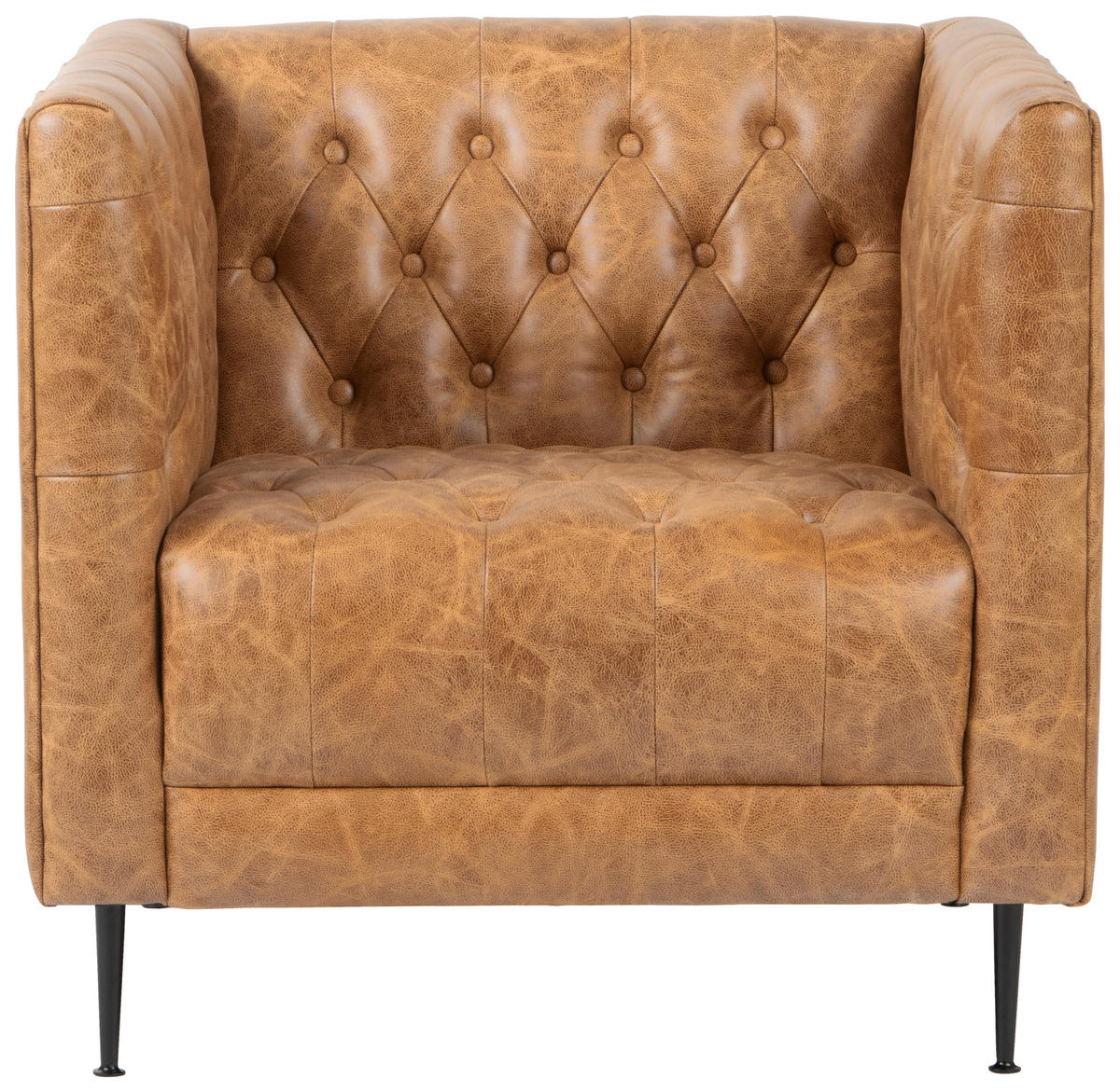 CHESTERFIELD-SESSEL Echtleder Cognac  - Cognac/Schwarz, LIFESTYLE, Leder/Metall (78/81/73,5cm) - Livetastic