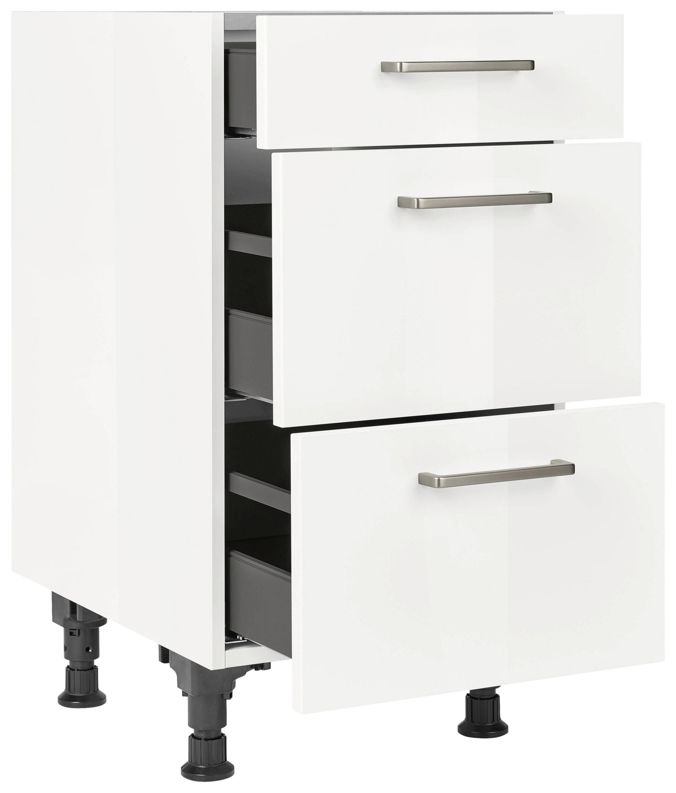 SCHUBKASTENUNTERSCHRANK 45/87/56 cm in Weiß Hochglanz - Edelstahlfarben/Weiß Hochglanz, MODERN, Holzwerkstoff/Metall (45/87/56cm) - Nobilia