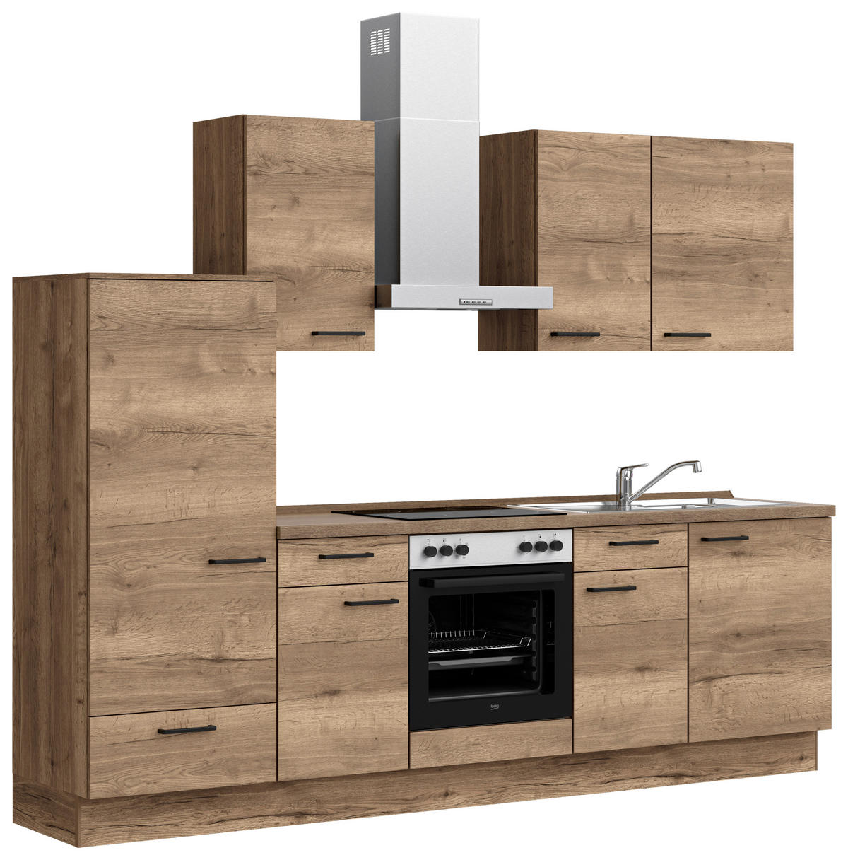 KÜCHENBLOCK 270 cm   in Eiche dunkel  - Eiche dunkel/Eichefarben, MODERN, Holzwerkstoff/Metall (270cm) - Nobilia