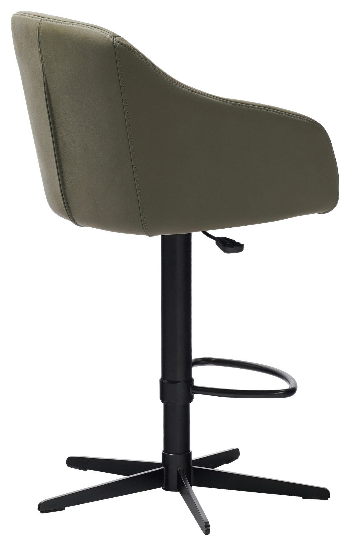BARHOCKER Echtleder Grün, Schwarz Eisen Sitzfläche 360° drehbar, inklusive Armlehnen  - Schwarz/Grün, Design, Leder/Metall (54,5/88-108/53,5cm) - Cassando