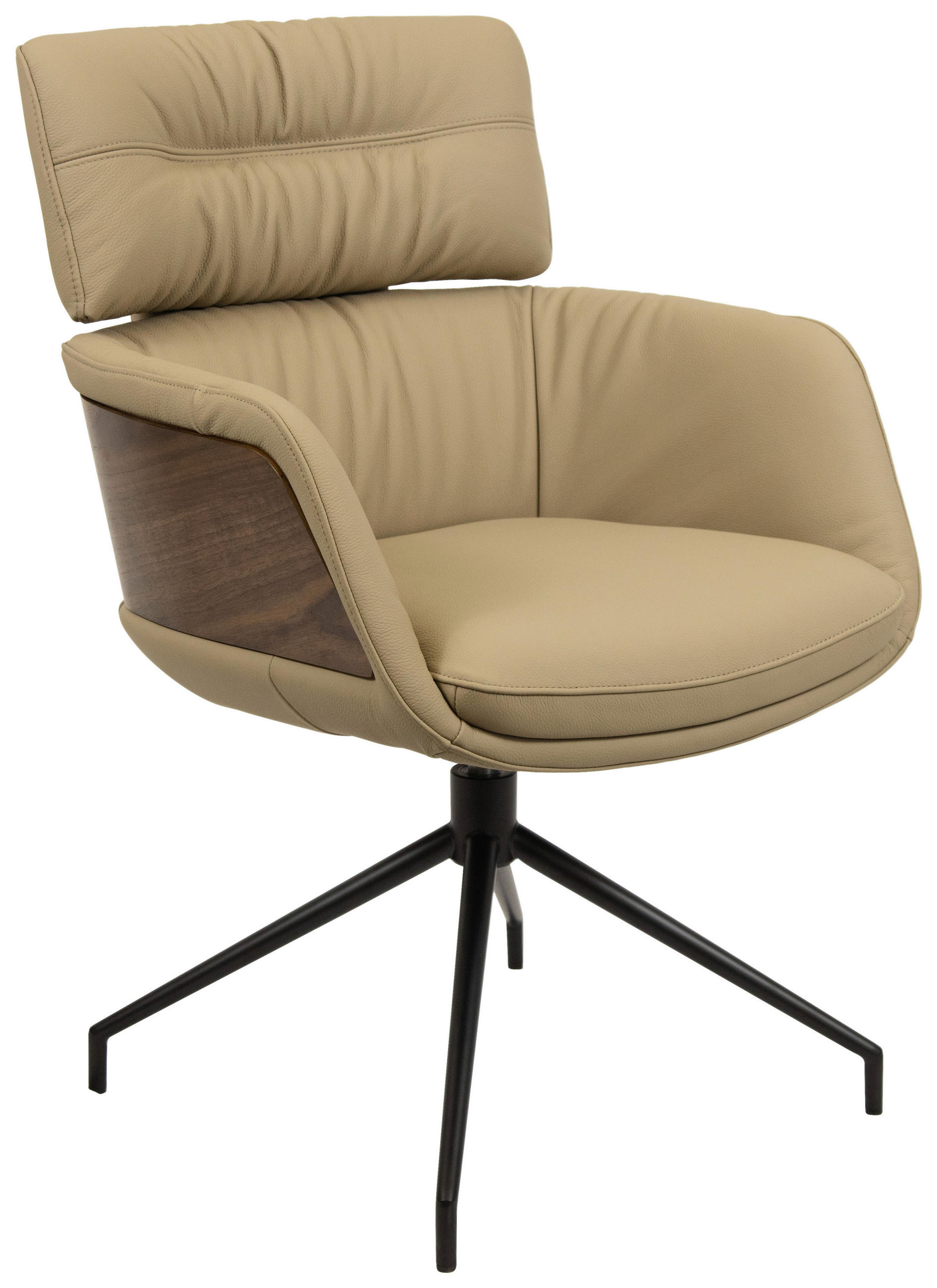 ARMLEHNSTUHL  Wippfunktion, Sitzfläche 360° drehbar, automatische Rückholfunktion  Echtleder  Schwarz, Taupe, Walnussfarben  - Taupe/Walnussfarben, Design, Leder/Holz (62/92/66cm) - Dieter Knoll