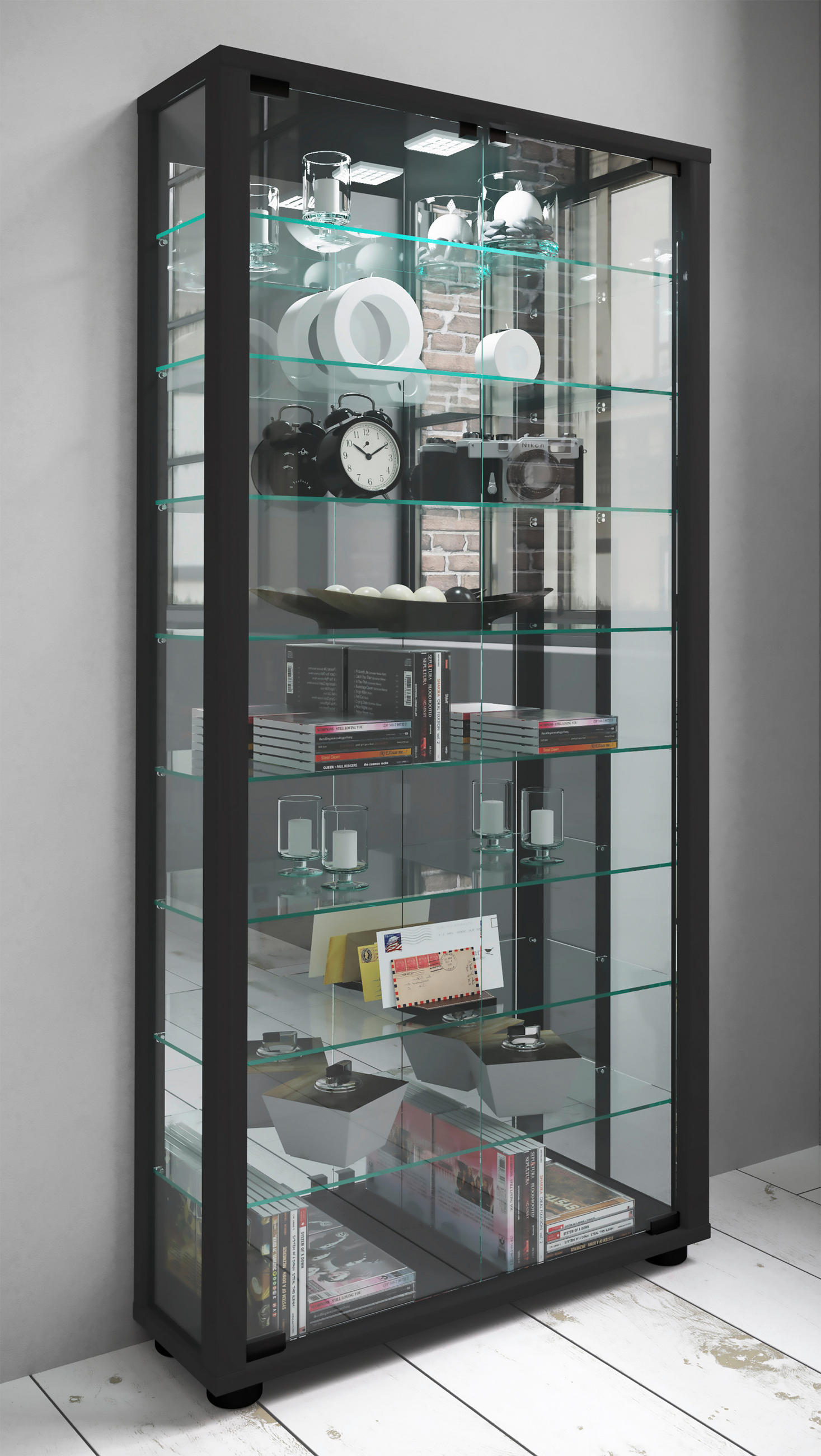 VITRINE in Schwarz - Schwarz, Modern, Glas/Holzwerkstoff (59/114,8/18cm) - MID.YOU
