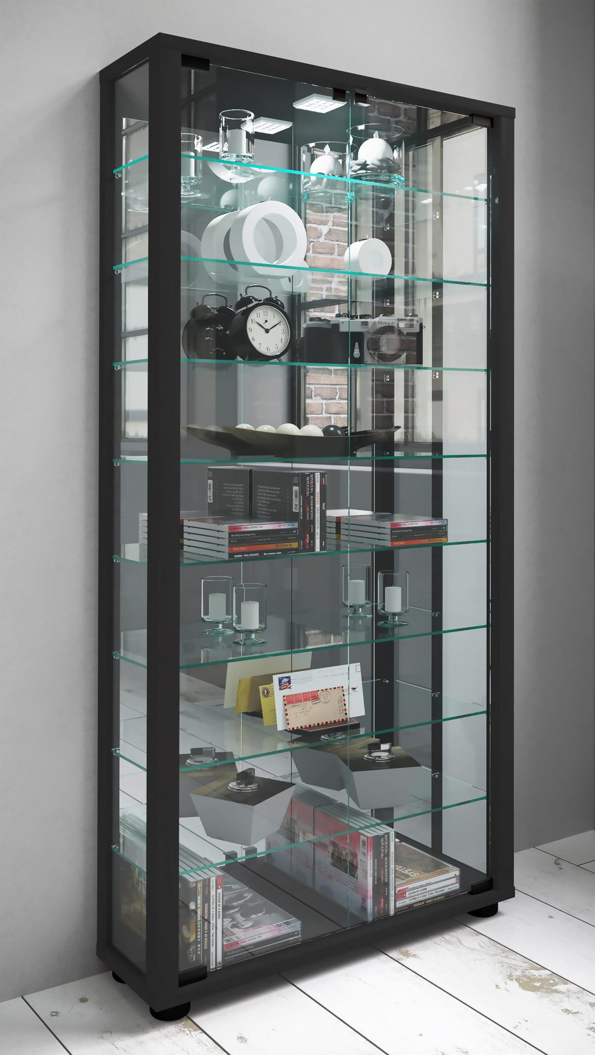 VITRINE in Schwarz  - Schwarz, Modern, Glas/Holzwerkstoff (59/114,8/18cm) - MID.YOU
