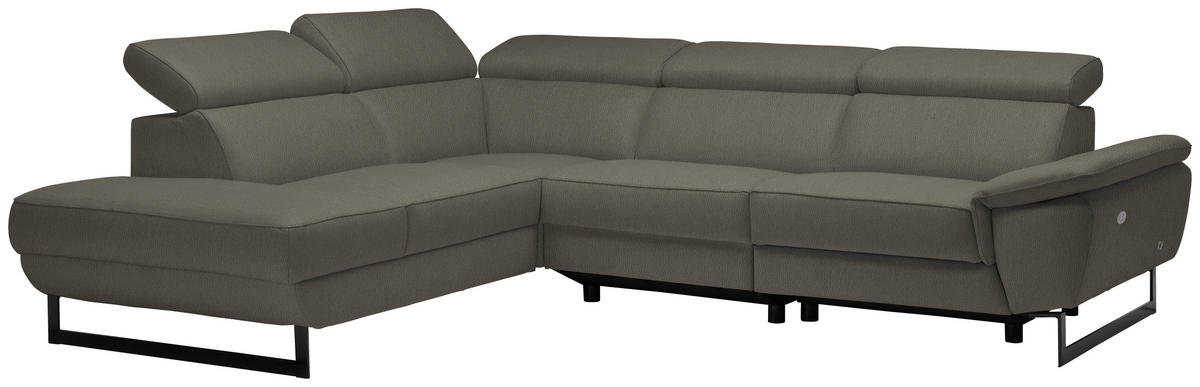 ECKSOFA in Echtleder Graubraun  - Graubraun/Schwarz, Design, Leder/Metall (225/281cm) - Celina Home