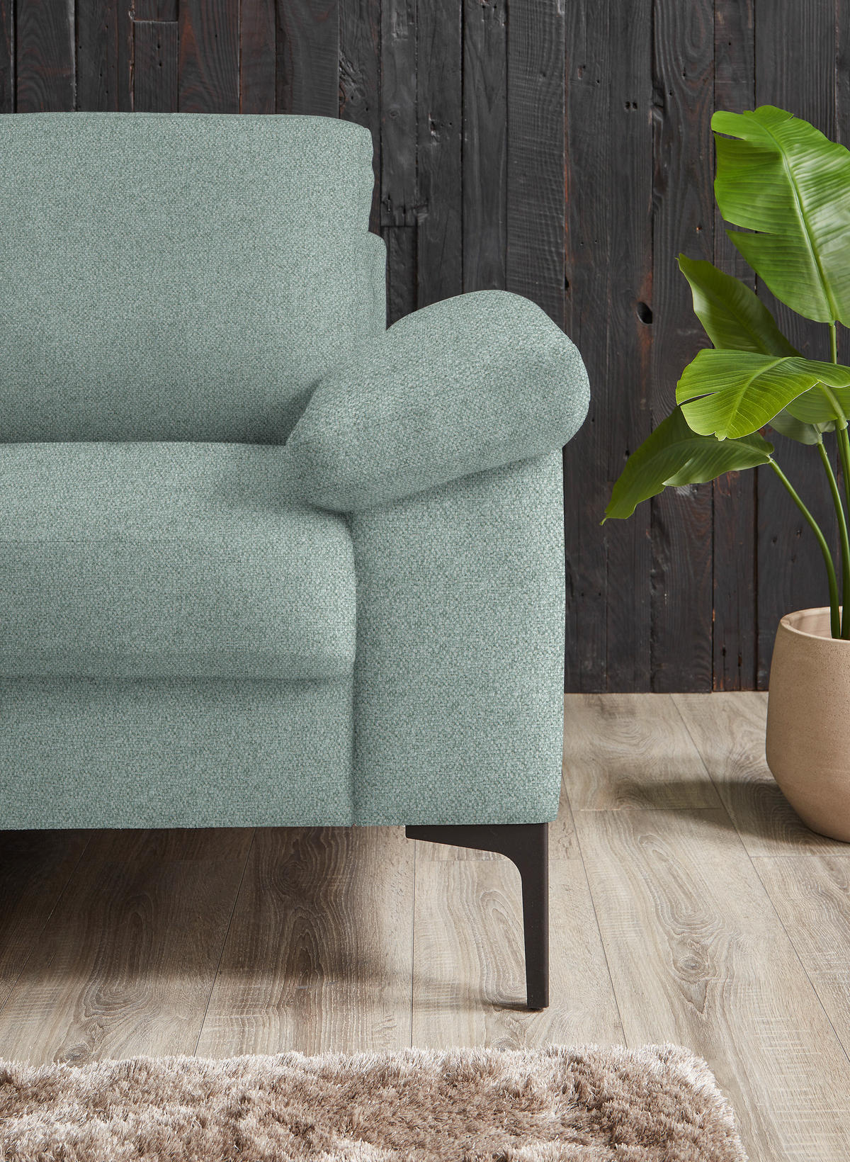 3-SITZER-SOFA in Flachgewebe Salbeigrün  - Salbeigrün/Schwarz, Design, Textil/Metall (226/89/97cm) - Pure Home Lifestyle