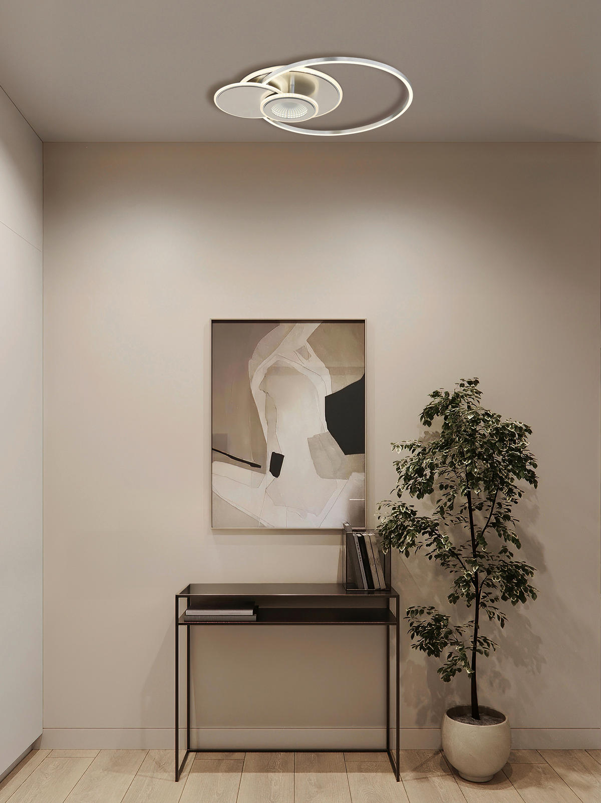 LED-DECKENLEUCHTE Beltran 56/45/7,5 cm  - Silberfarben/Opal, Design, Kunststoff/Metall (56/45/7,5cm) - Globo