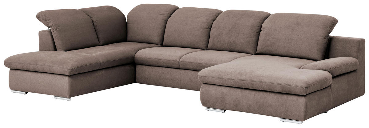 WOHNLANDSCHAFT in Chenille Taupe  - Taupe/Chromfarben, Design, Textil/Metall (212/353/165cm) - Livetastic