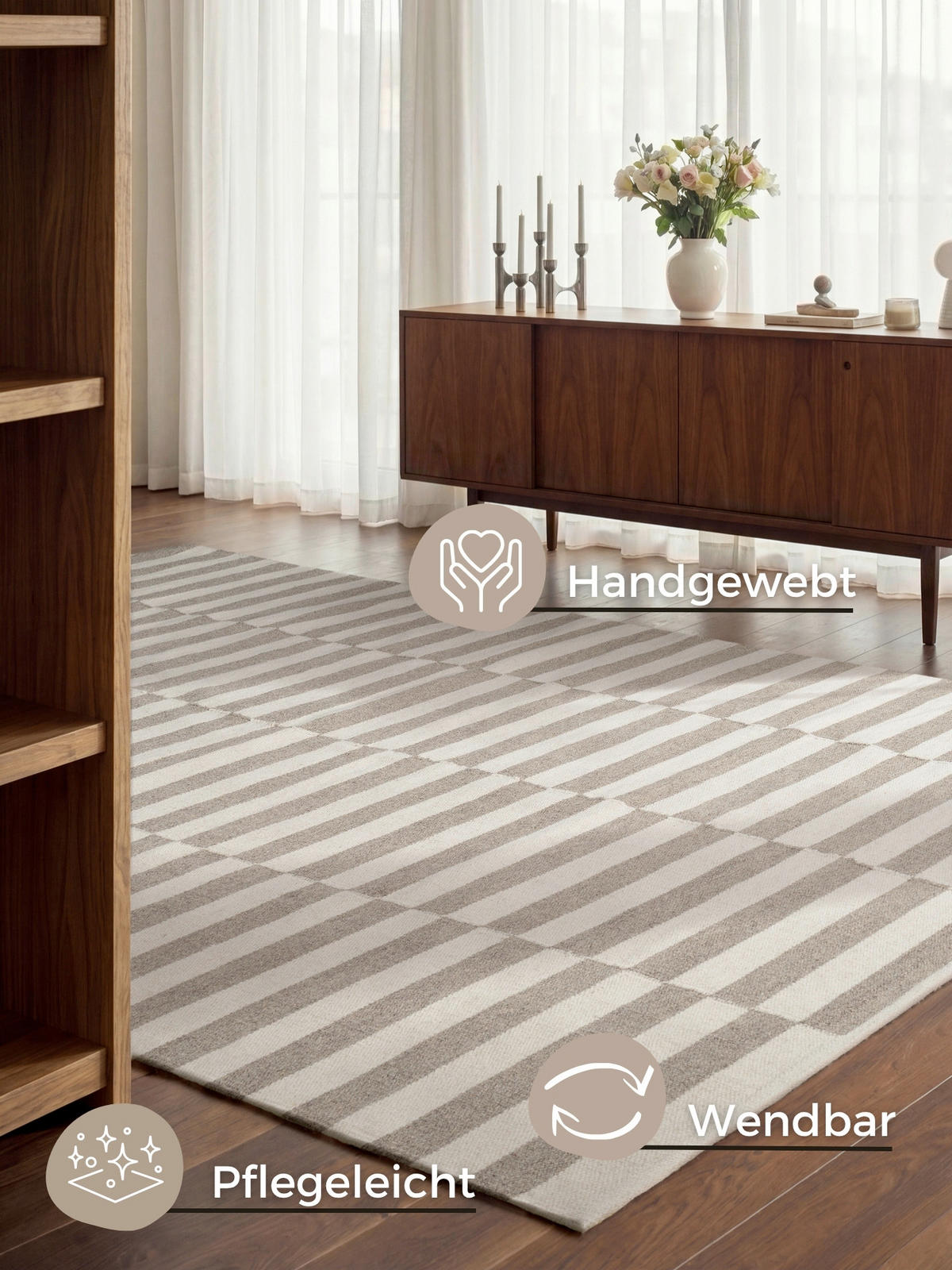 HANDWEBTEPPICH 200/300 cm Vika Weiß, Greige rechteckig  - Greige/Weiß, Basics, Textil (200/300cm) - Hanse Home