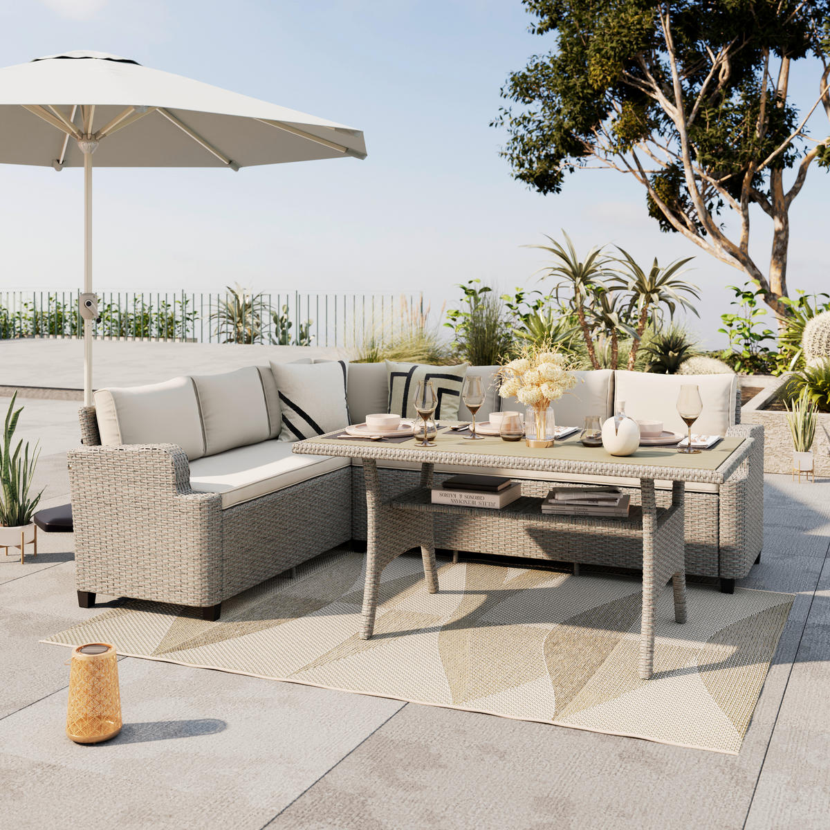 DINING-LOUNGESET  - Beige, KONVENTIONELL, Metall (235/73/66cm) - Ambia Garden