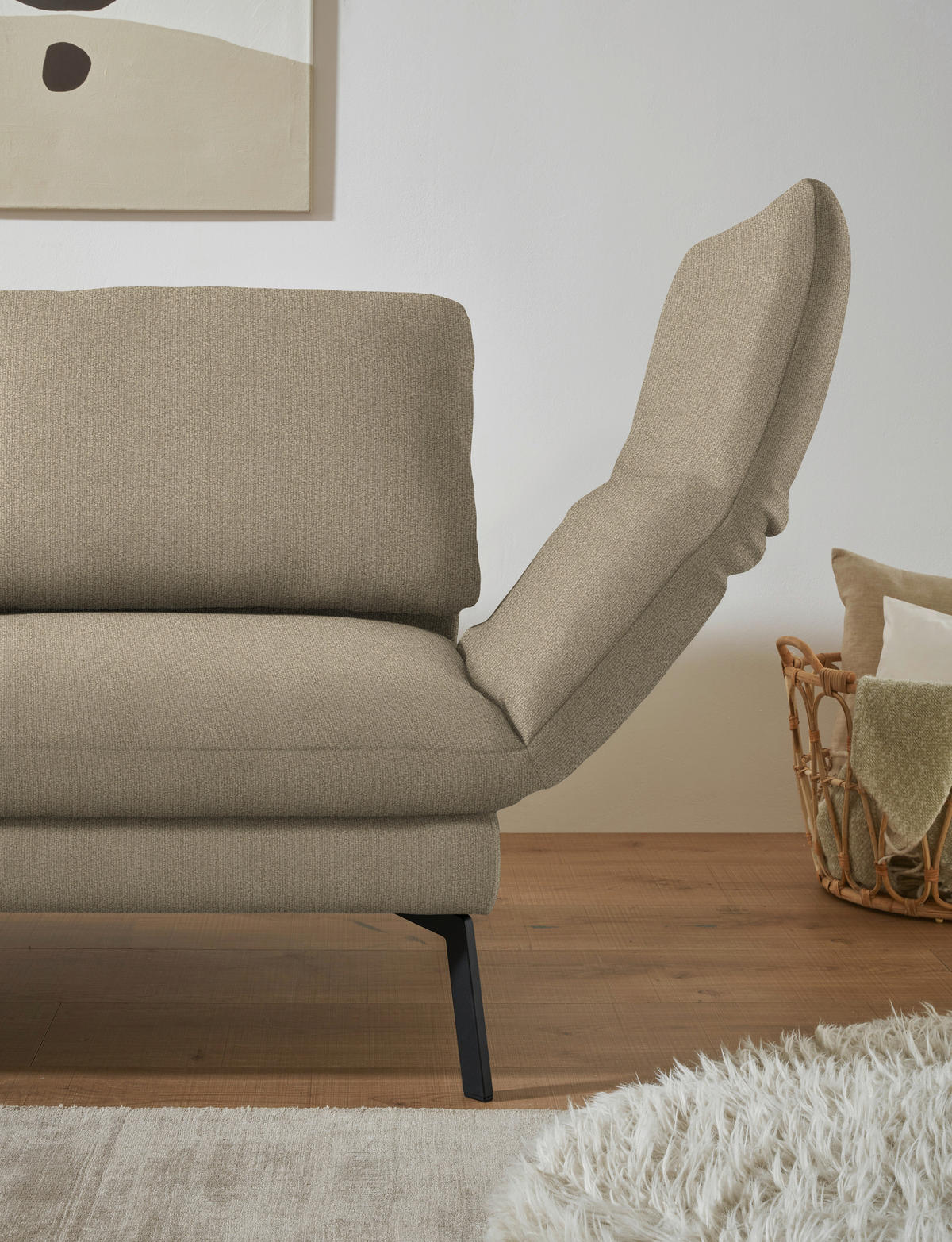 ECKSOFA  in Flachgewebe Hellbraun  175-224/255-365 cm  - Hellbraun/Schwarz, Design, Textil/Metall (175-224/255-365cm) - Dieter Knoll