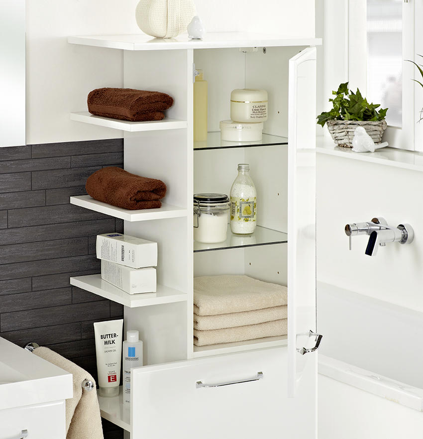 MIDISCHRANK 50/123/33 cm  - Weiss Hochglanz/Chromfarben, Design, Glas/Holzwerkstoff (50/123/33cm) - Xora