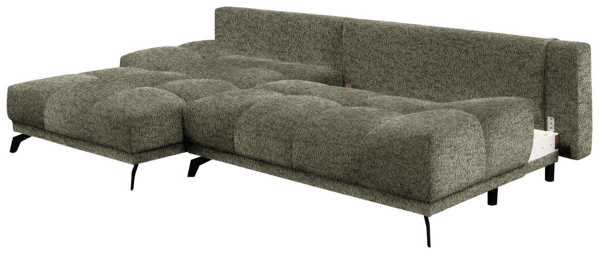 ECKSOFA in Chenille Olivgrün  - Schwarz/Olivgrün, Modern, Textil/Metall (182/290cm) - Hom`in