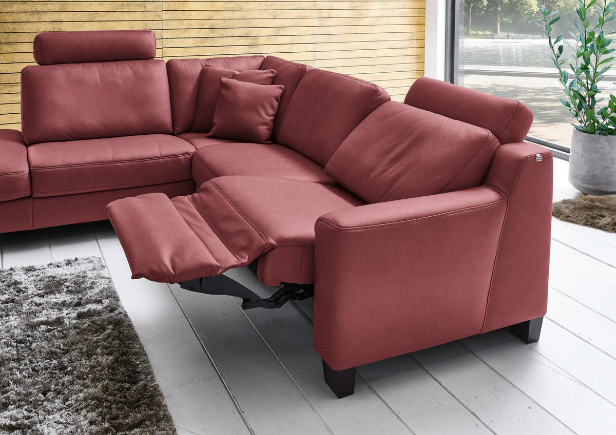 ECKSOFA in Echtleder Dunkelrot  - Eichefarben/Dunkelrot, Design, Leder/Holz (235/259cm) - Valdera