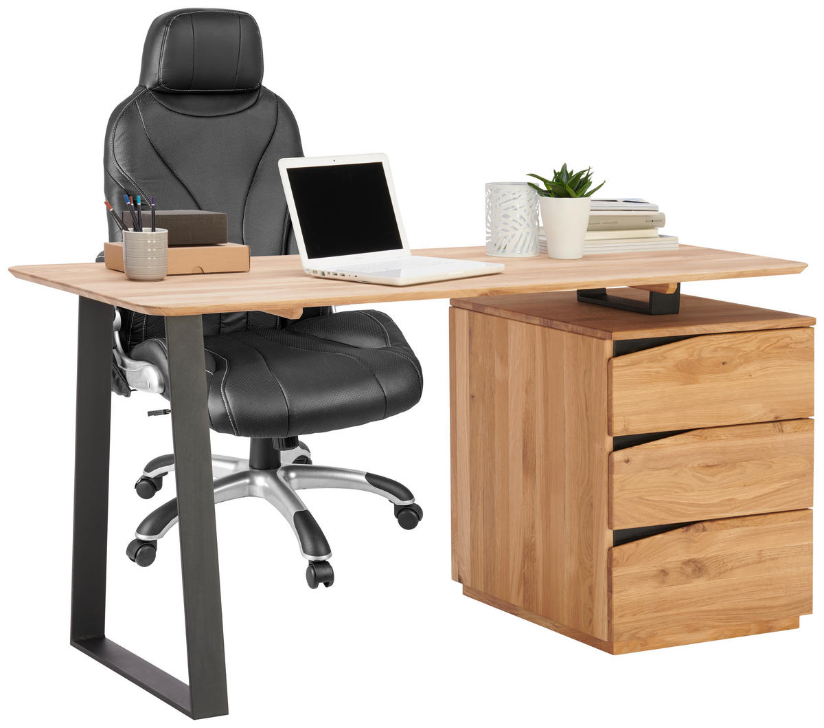 SCHREIBTISCH 140/65/75 cm  in Wildeiche  - Wildeiche/Schwarz, Natur, Holz/Metall (140/65/75cm) - Linea Natura