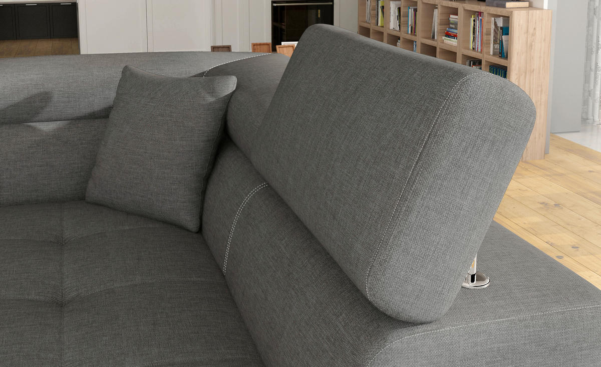 ECKSOFA in Textilgeflecht Grau, Weiß  272/203 cm  - Chromfarben/Weiß, Design, Textil/Metall (272/203cm) - MID.YOU