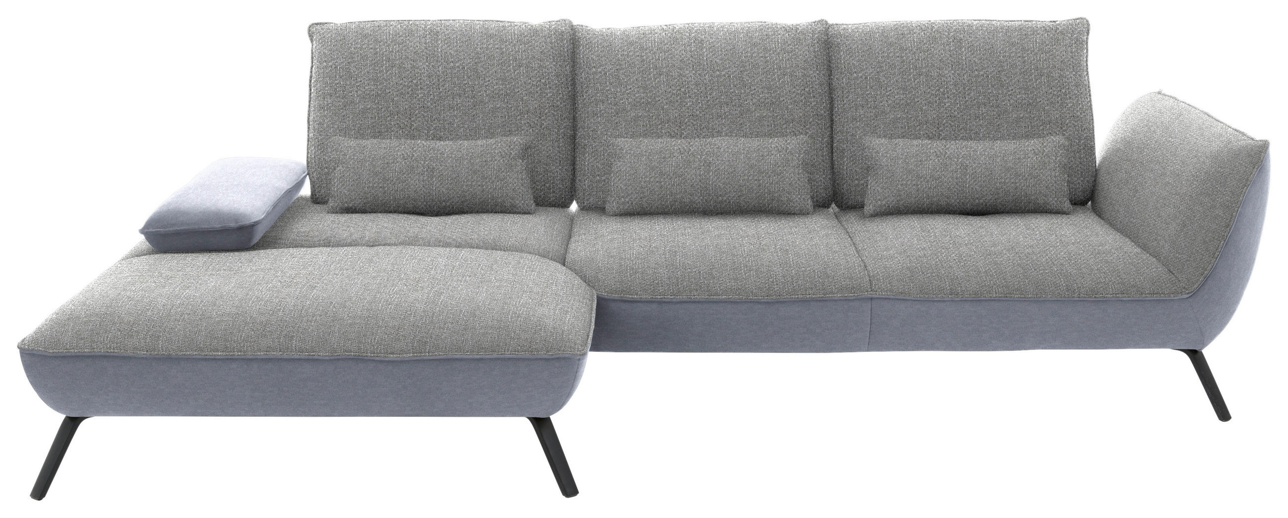 ECKSOFA in Flachgewebe Hellgrau  - Hellgrau/Schwarz, Design, Textil/Metall (191/301cm) - Moderano