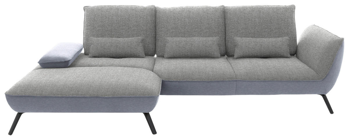 ECKSOFA in Flachgewebe Hellgrau  - Hellgrau/Schwarz, Design, Textil/Metall (191/301cm) - Moderano