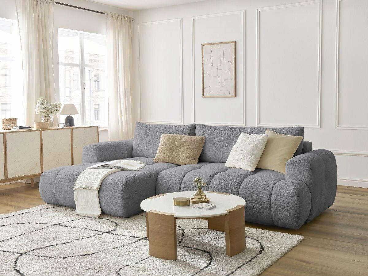 ECKSCHLAFSOFA FUJI Bouclé Dunkelgrau  inkl.  - Dunkelgrau/Schwarz, MODERN, Kunststoff/Textil (160/292cm)