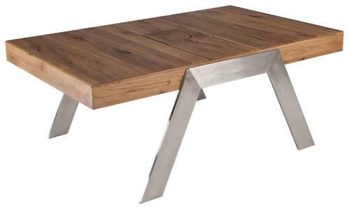COUCHTISCH Altholz vollmassiv 110/70/45 cm rechteckig Eichefarben, Edelstahlfarben  - Edelstahlfarben/Eichefarben, Basics, Holz/Metall (110/70/45cm) - Venda