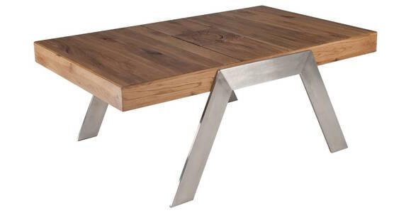 COUCHTISCH Altholz vollmassiv 110/70/45 cm rechteckig Eichefarben, Edelstahlfarben  - Edelstahlfarben/Eichefarben, Basics, Holz/Metall (110/70/45cm) - Venda