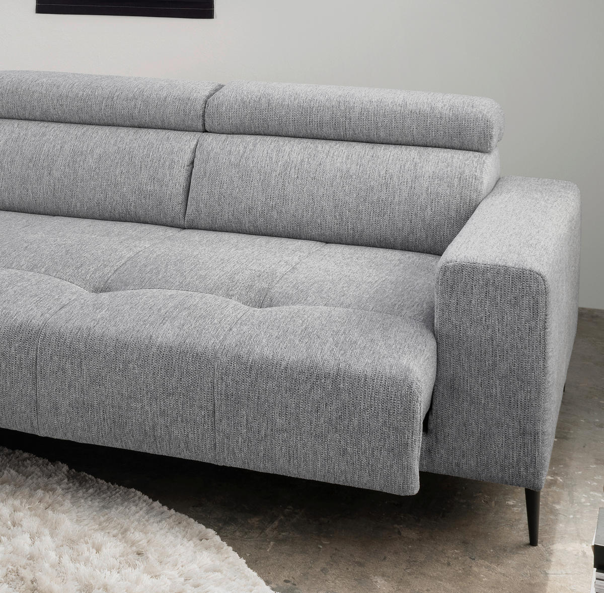 ECKSOFA Silberfarben Chenille  - Silberfarben/Schwarz, KONVENTIONELL, Textil/Metall (188/276cm) - Livetastic