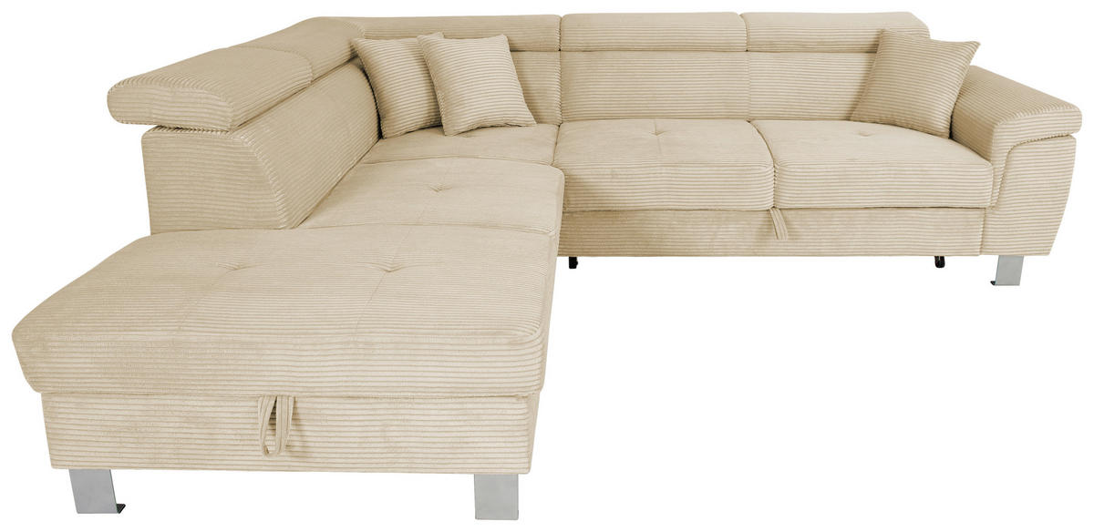 ECKSOFA in Cord Creme  - Silberfarben/Creme, Design, Textil/Metall (226/257cm) - Xora