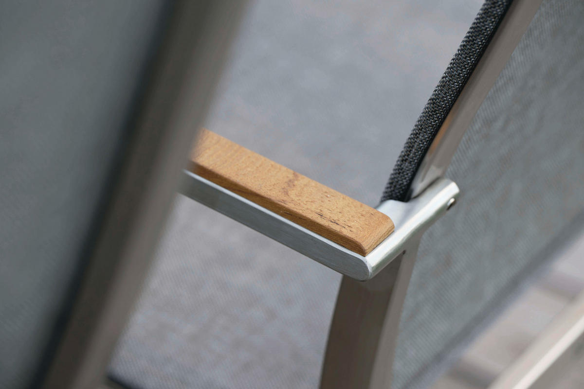 STAPELSESSEL in Holz, Metall, Textil Edelstahlfarben, Hellgrau, Teakfarben  - Edelstahlfarben/Hellgrau, Basics, Holz/Textil (56/110/67cm) - Stern