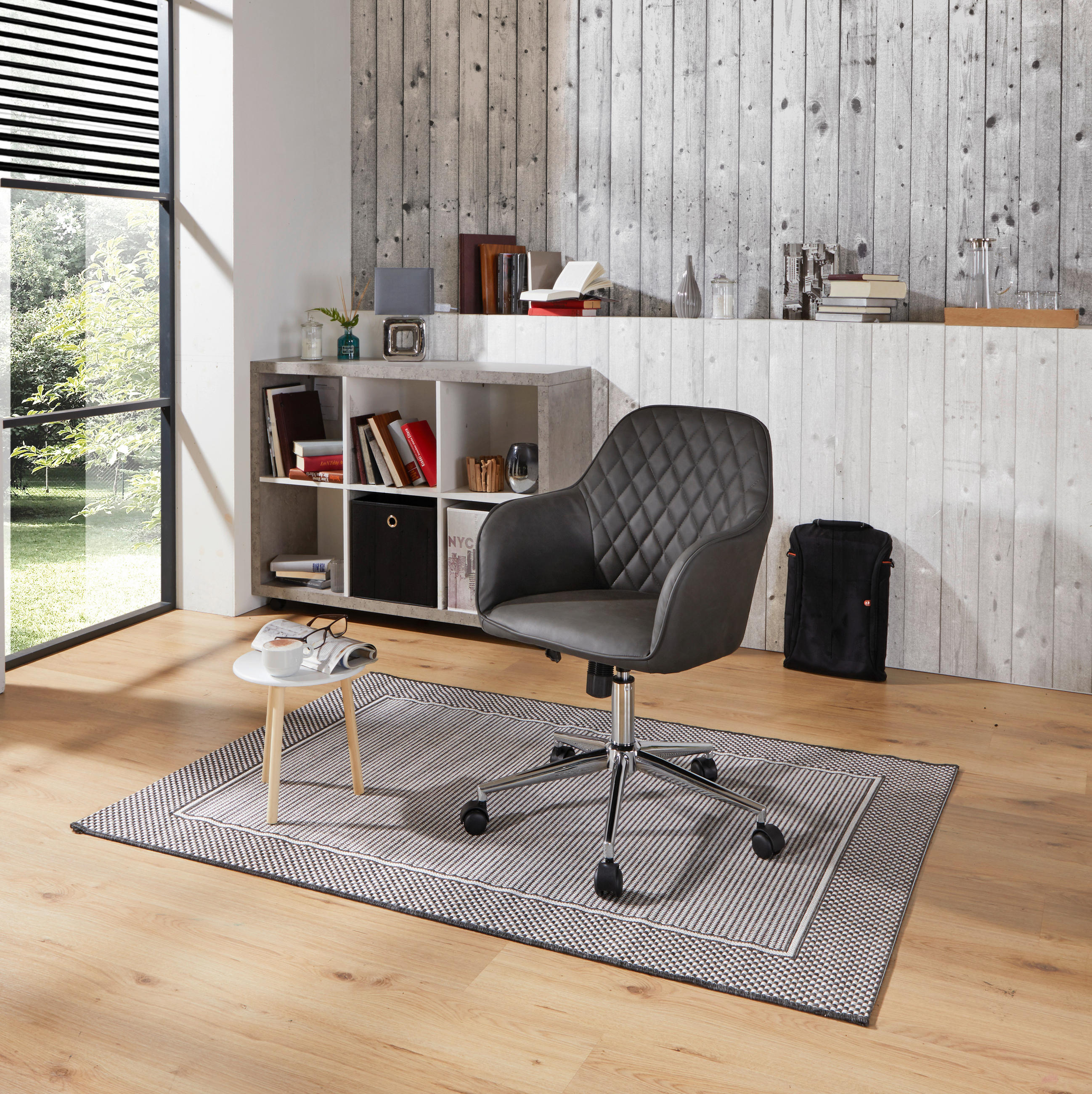 DREHSTUHL Lederlook Anthrazit, Chromfarben  - Chromfarben/Anthrazit, MODERN, Kunststoff/Textil (57,5/84,5-94,5/58,5cm) - MID.YOU